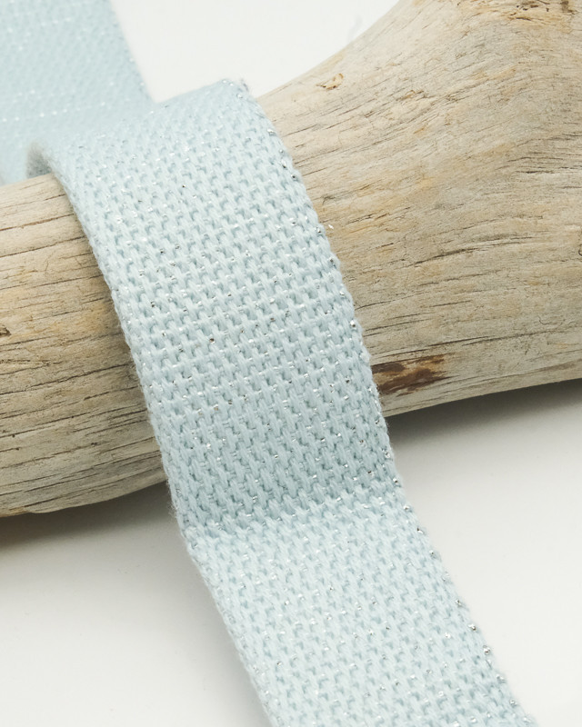 Sangle Coton Lurex Argent 30MM Bleu Ciel - Maison Klem